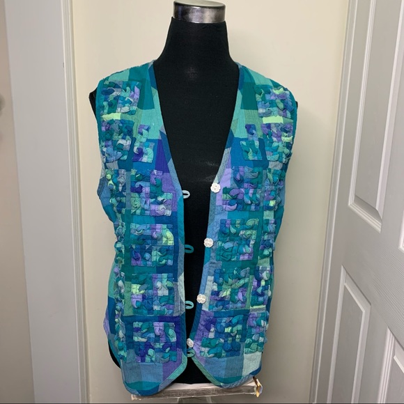 Koret Francisca Vintage Boho Unique Plaid Interlock Patch Detailing Vest - Picture 3 of 10